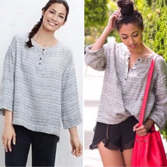 J. Jill Lagenlook Dolman Sleeve Linen Blouse Gray Size Medium - Picture 1 of 6